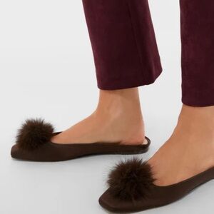 Women's Brown Pom-Pom Backless Ballet Flats